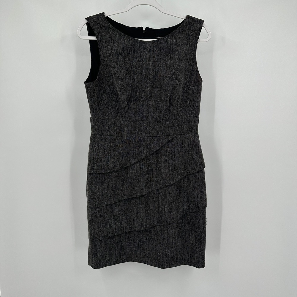 Connected Apparel Women Tiered Sheath Dress Dark Gray Size 10P Ruffle Minimalist